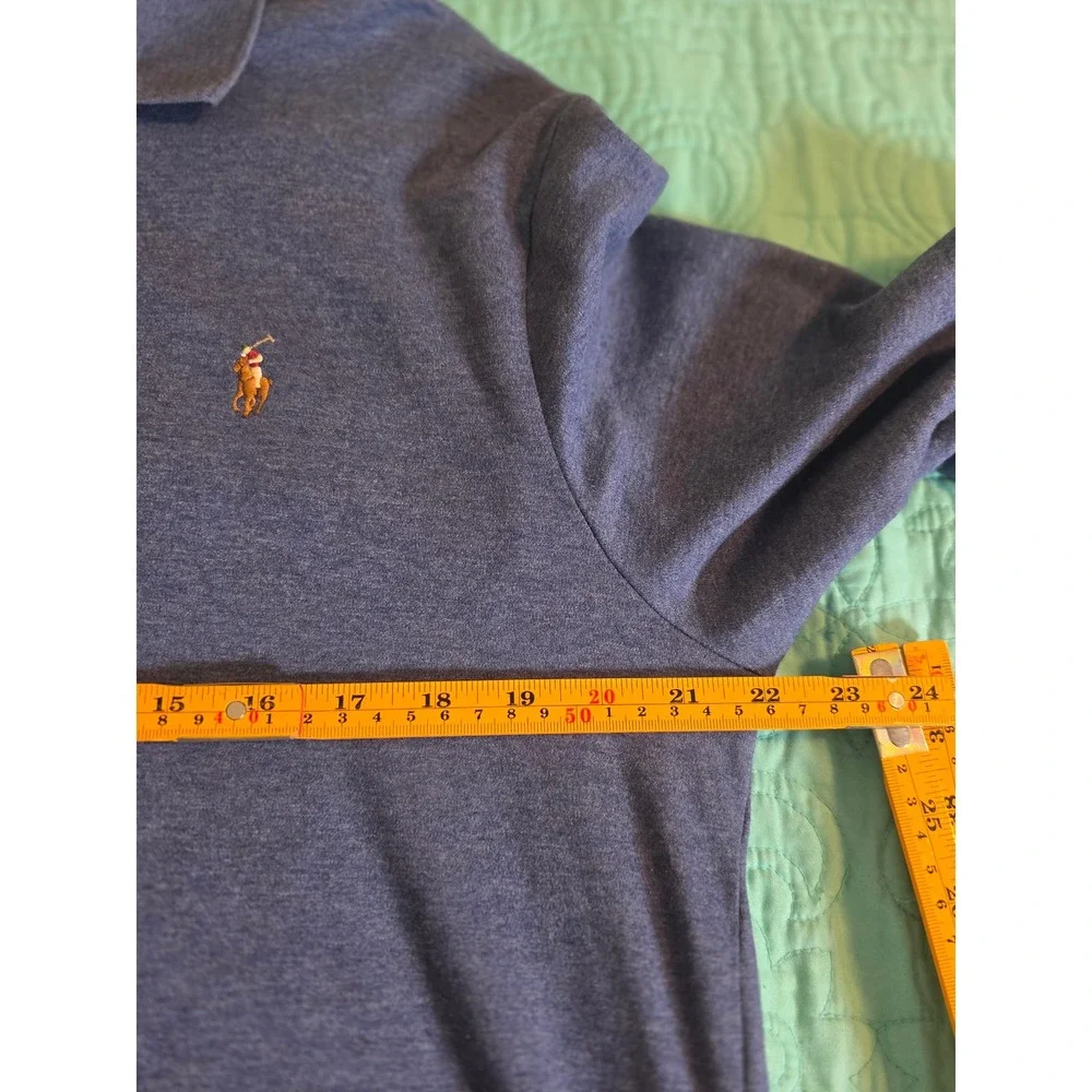 Polo Ralph Lauren Mens XL Slim Fit Long Sleeve Polo Shirt Heather Blue Pony Logo